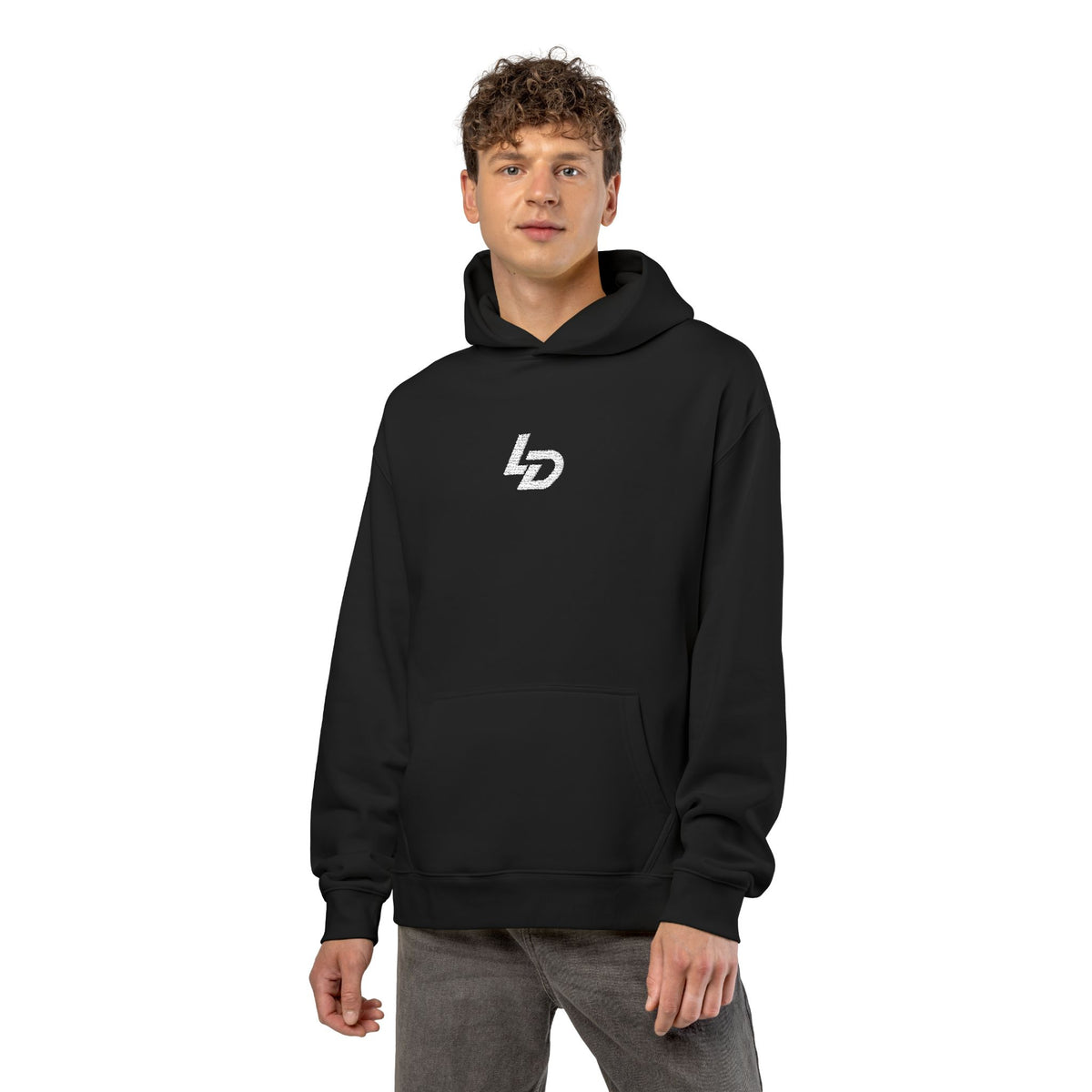 Minimal LD Logo Hoodie — Black Casual Streetwear Hoodie Printify