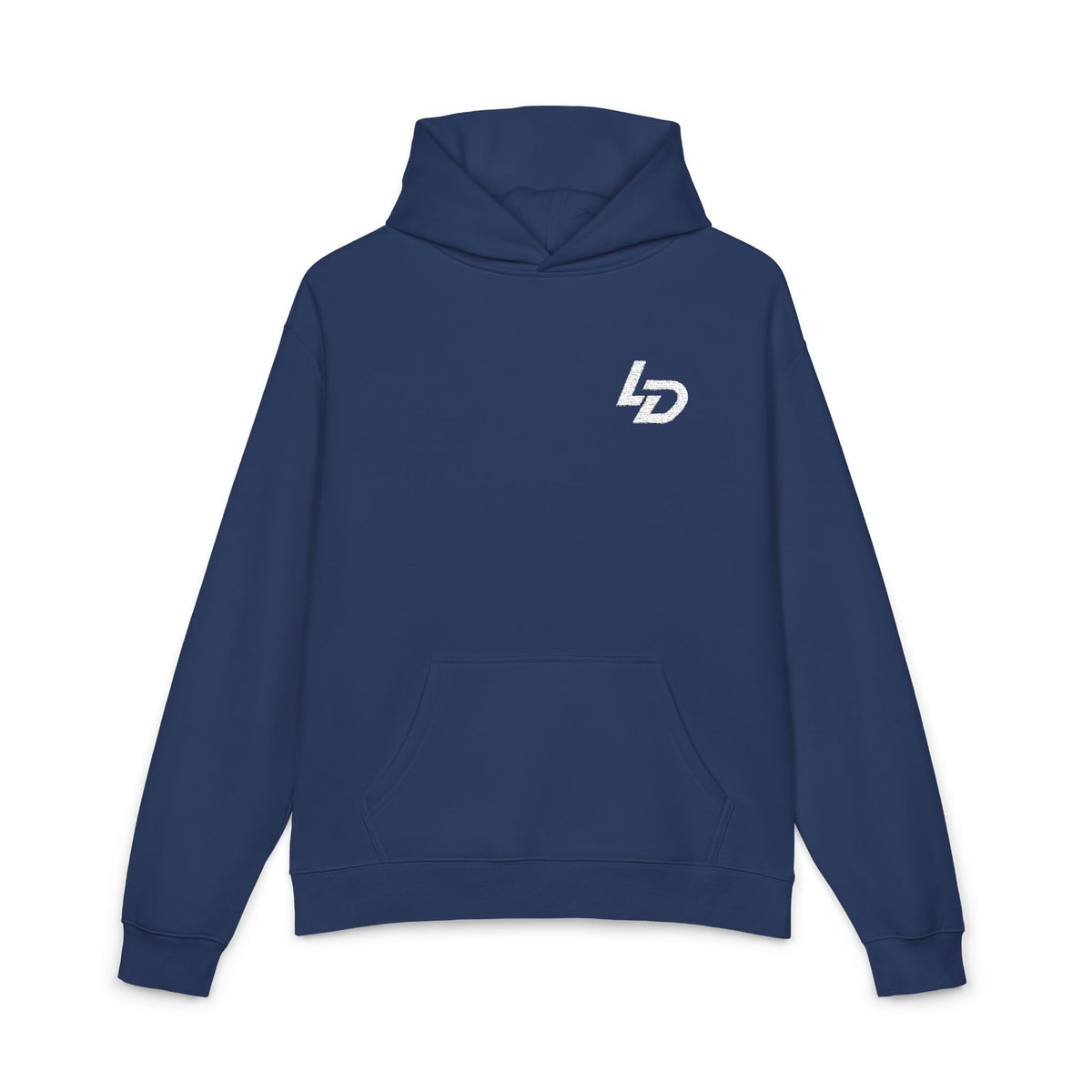 LD Minimal Logo Hoodie — Black Relaxed Pullover Printify