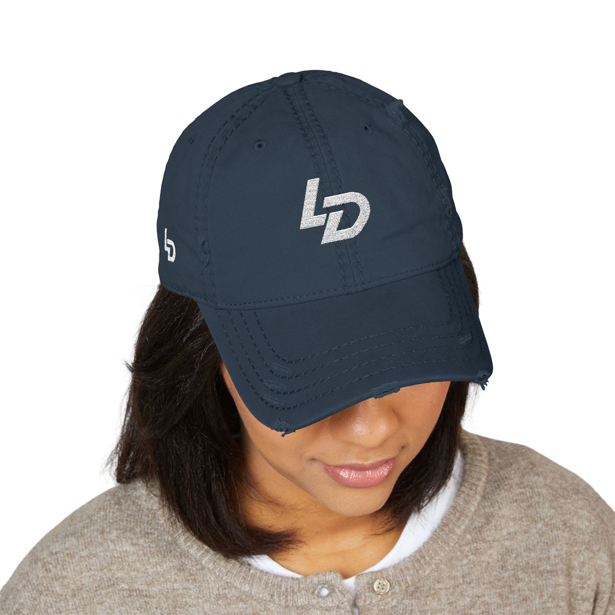 Distressed Embroidered Dad Hat — "LD" Logo & "La Discipline" Back Printify