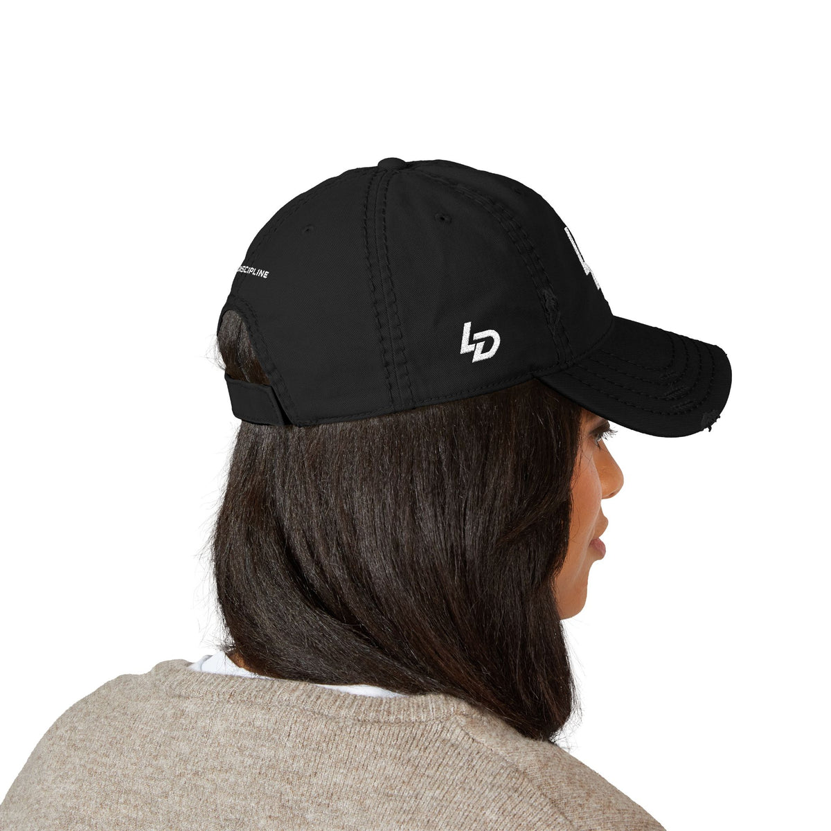 Distressed Embroidered Dad Hat — "LD" Logo & "La Discipline" Back Printify