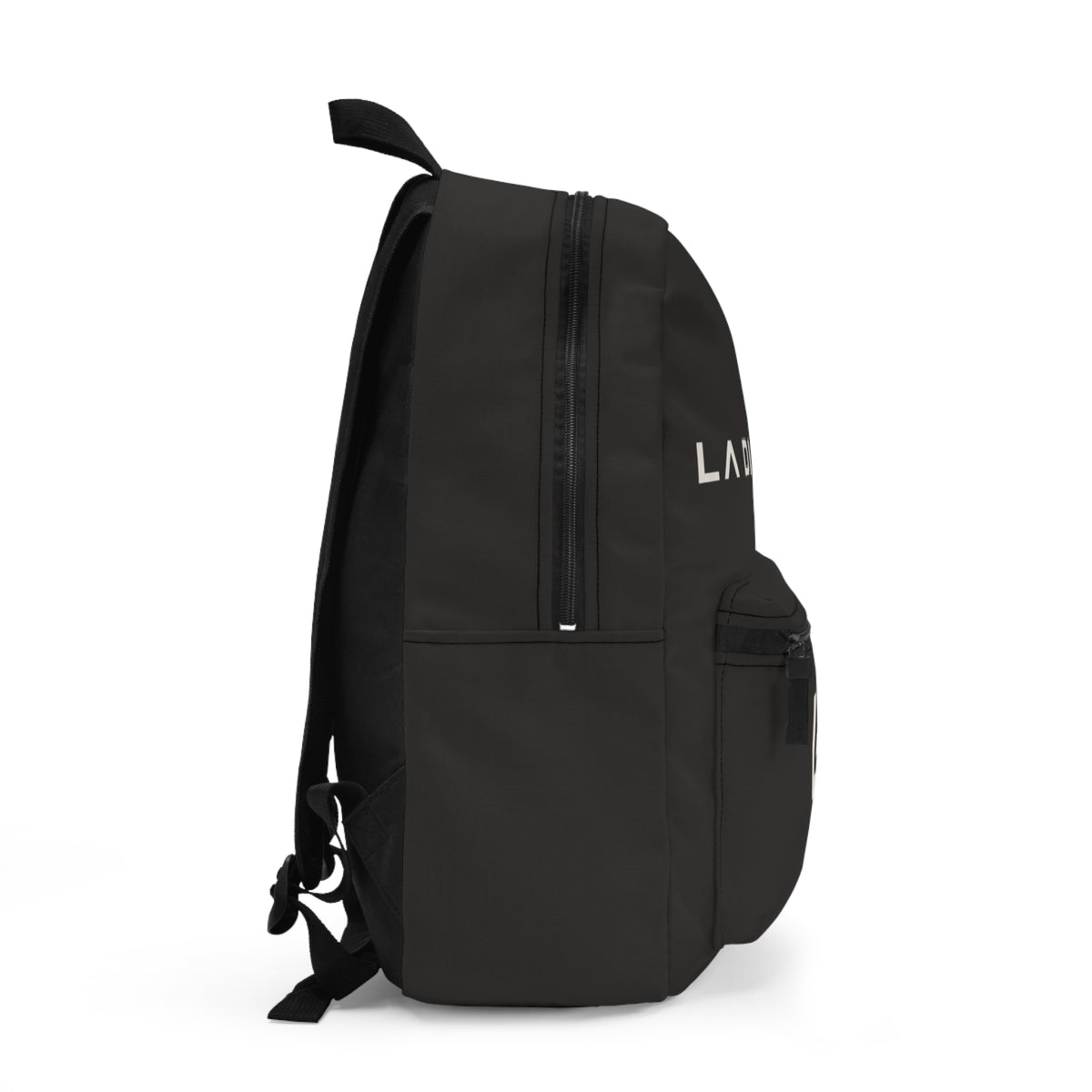 La Discipline Logo Backpack — Minimalist Black Logo Daypack for Gym, School & Travel Printify