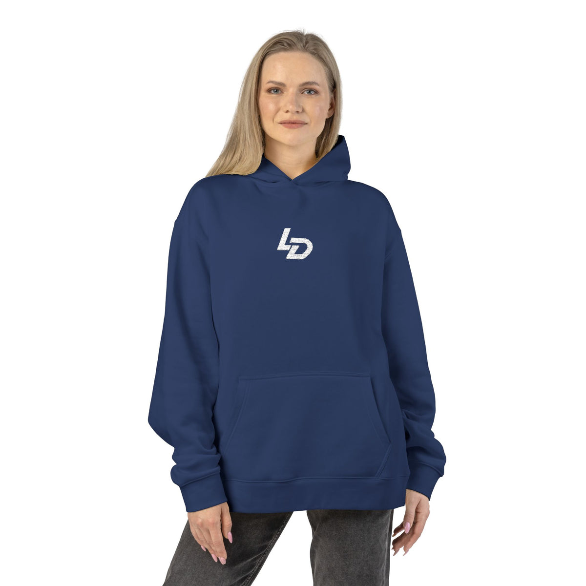 Minimal LD Logo Hoodie — Black Casual Streetwear Hoodie Printify