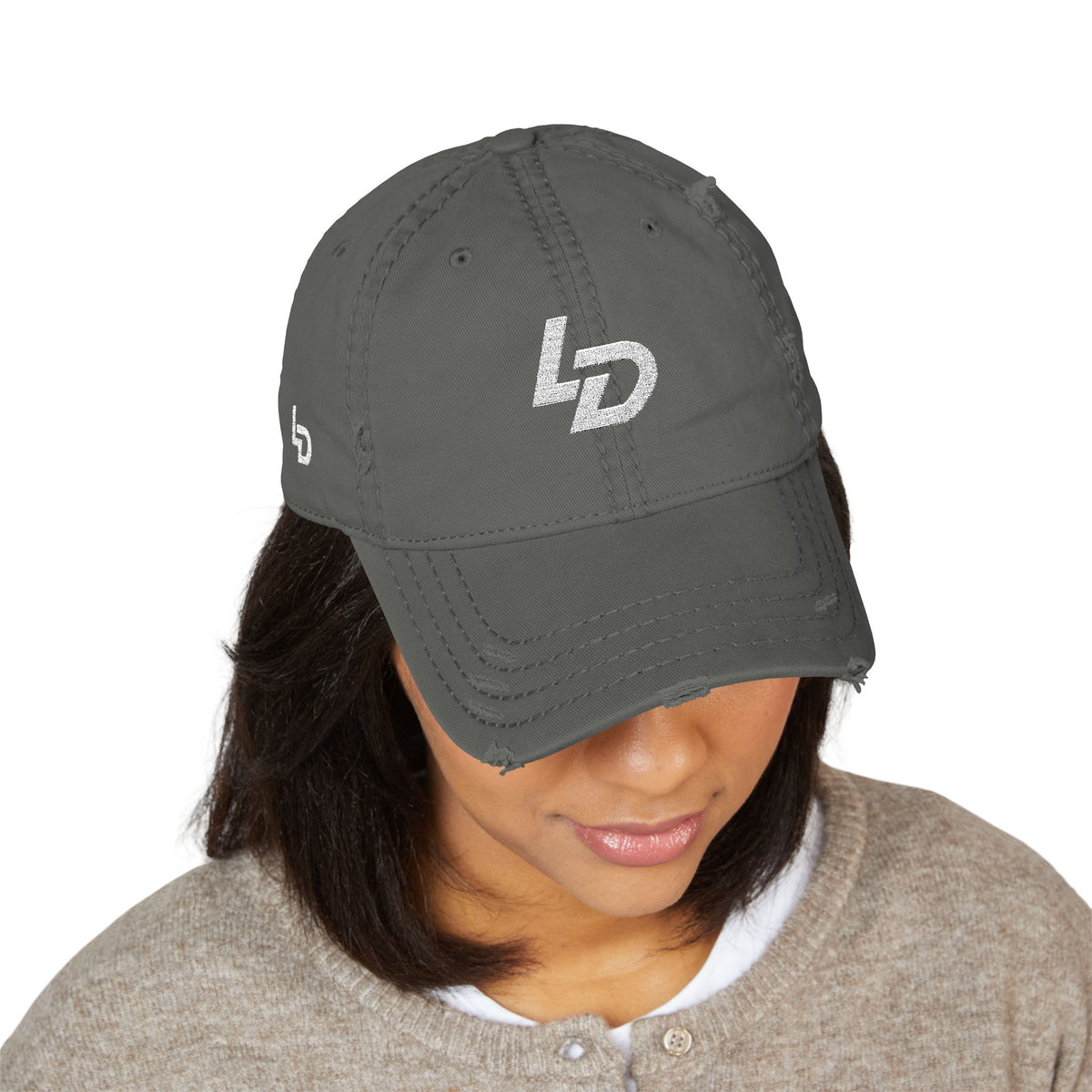 Distressed Embroidered Dad Hat — "LD" Logo & "La Discipline" Back Printify