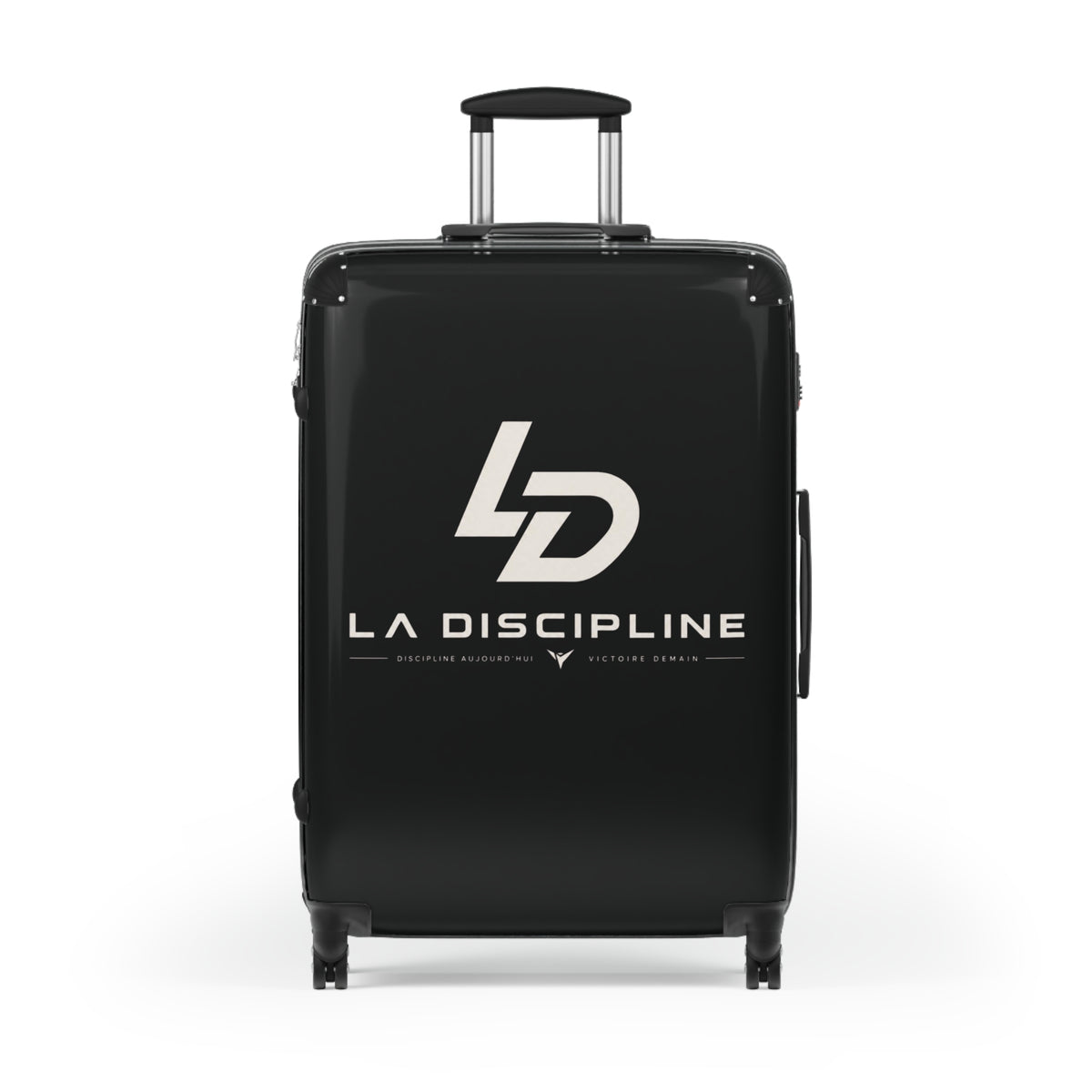 La Discipline Logo Carry-On Suitcase – Black Hard-Shell Travel Luggage Printify