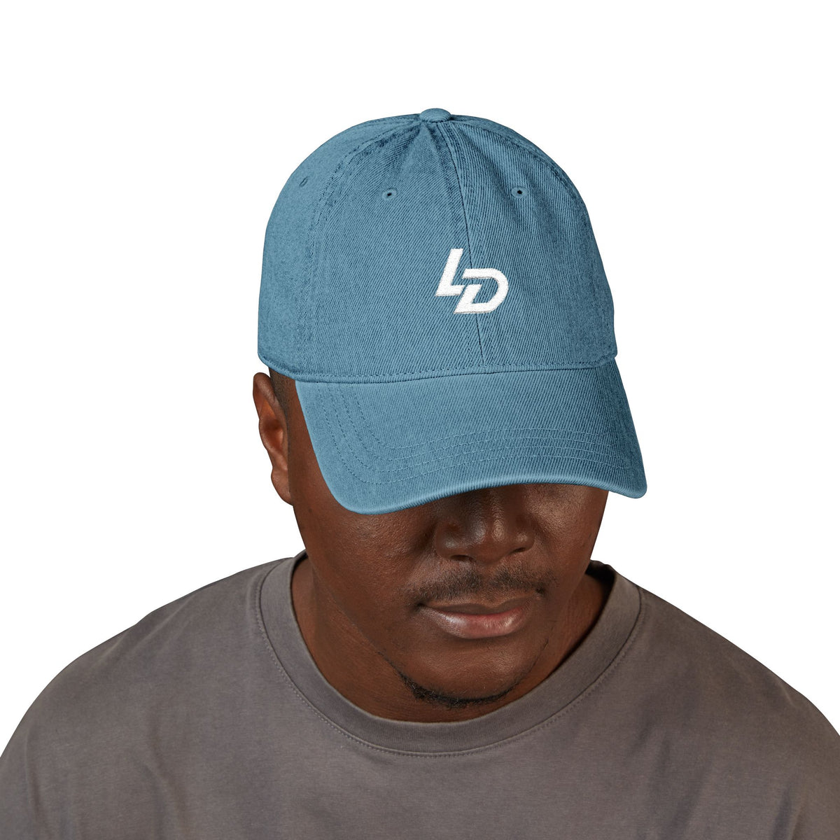Embroidered LD Denim Hat — Classic Black Logo Baseball Cap Printify