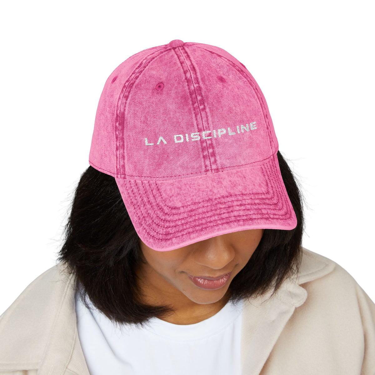 La Discipline Vintage Embroidered Cap — Washed Red Baseball Hat Printify