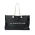 La Discipline Weekender Bag — Black Travel Tote with Minimalist Logo Printify