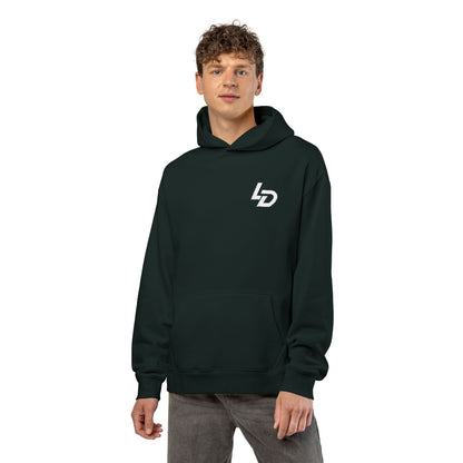 LD Minimal Logo Hoodie — Black Relaxed Pullover Printify