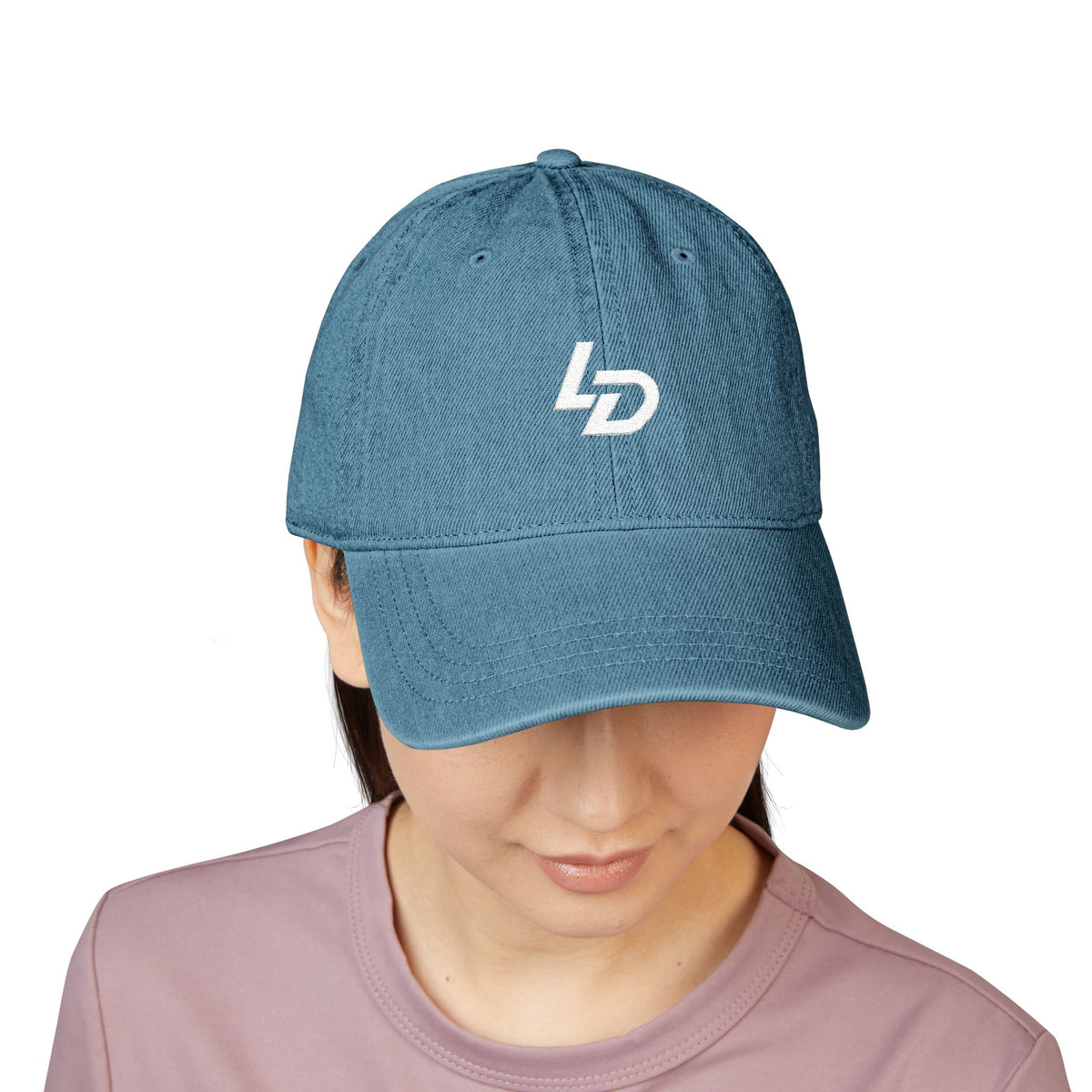 Embroidered LD Denim Hat — Classic Black Logo Baseball Cap Printify