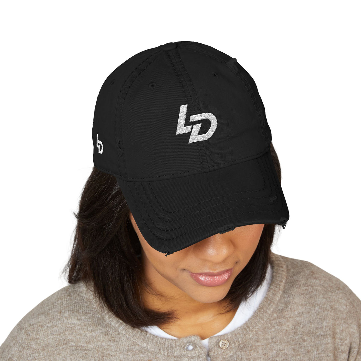 Distressed Embroidered Dad Hat — "LD" Logo &amp; "La Discipline" Back Printify