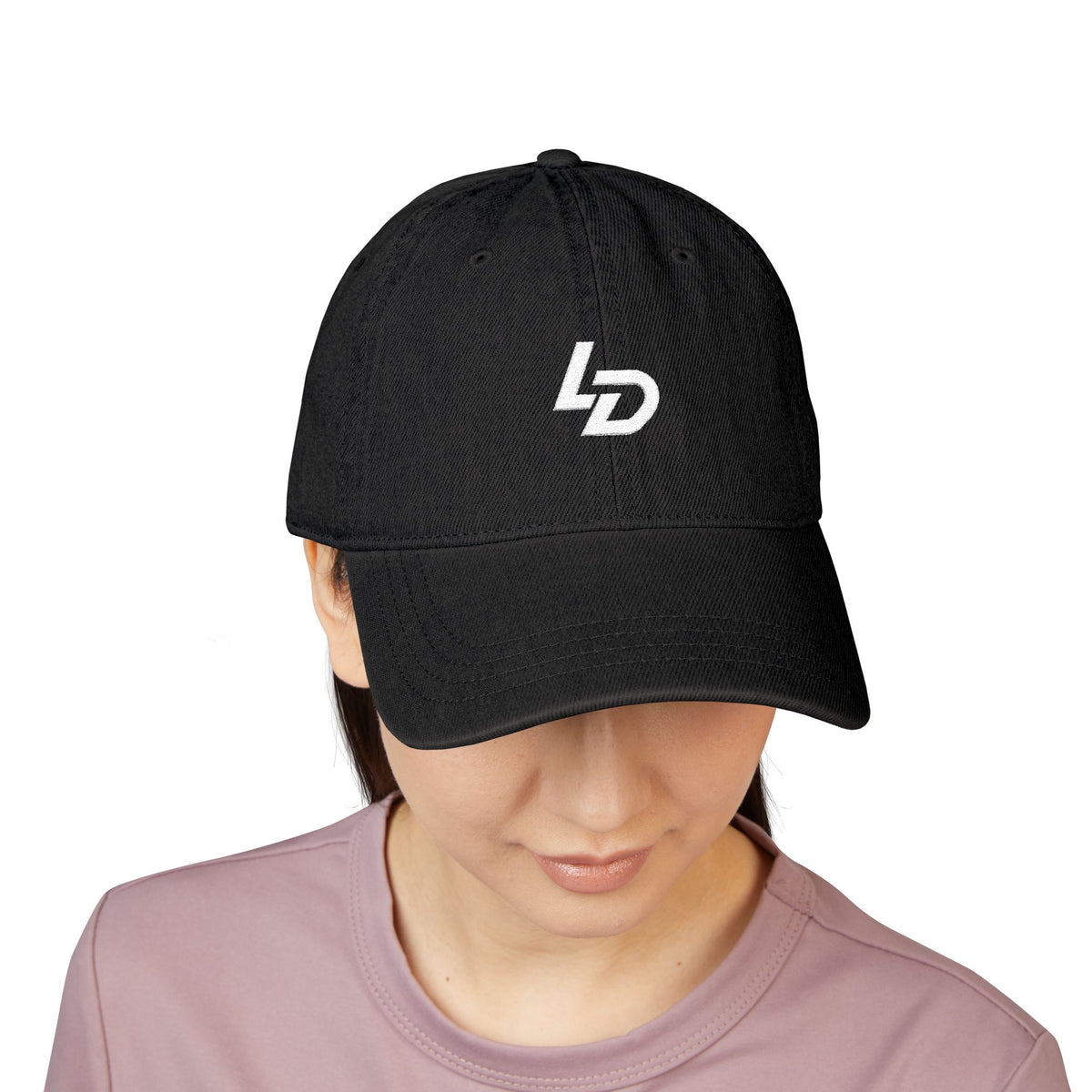 Embroidered LD Denim Hat — Classic Black Logo Baseball Cap Printify