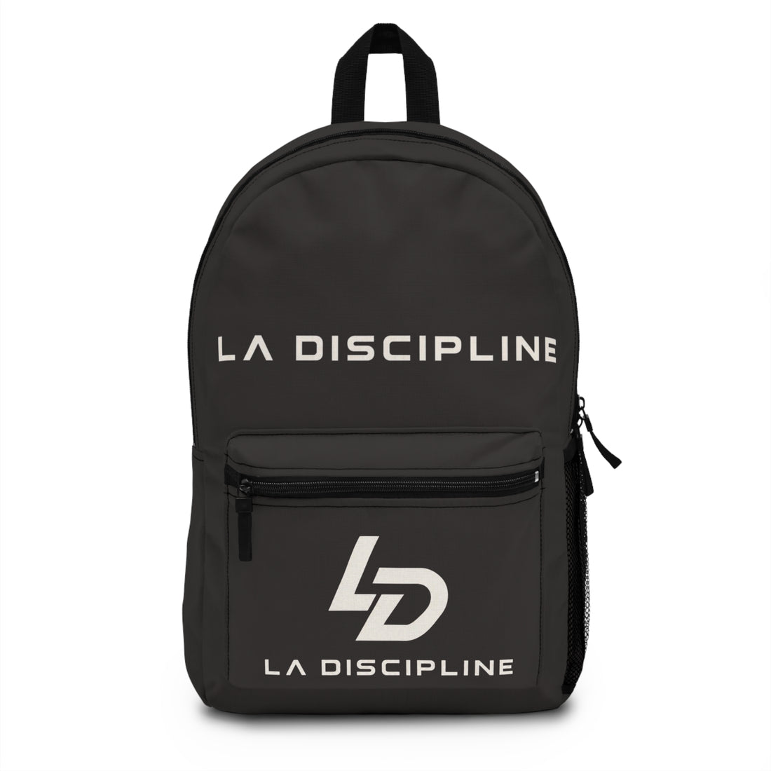 La Discipline Logo Backpack — Minimalist Black Logo Daypack for Gym, School &amp; Travel Printify