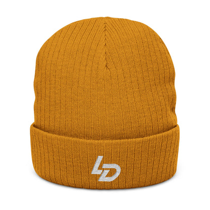 Embroidered LD Ribbed Knit Beanie — Minimal Logo Winter Hat Printify