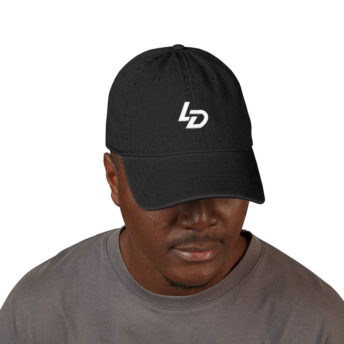 Embroidered LD Denim Hat — Classic Black Logo Baseball Cap Printify