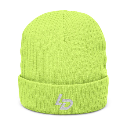 Embroidered LD Ribbed Knit Beanie — Minimal Logo Winter Hat Printify