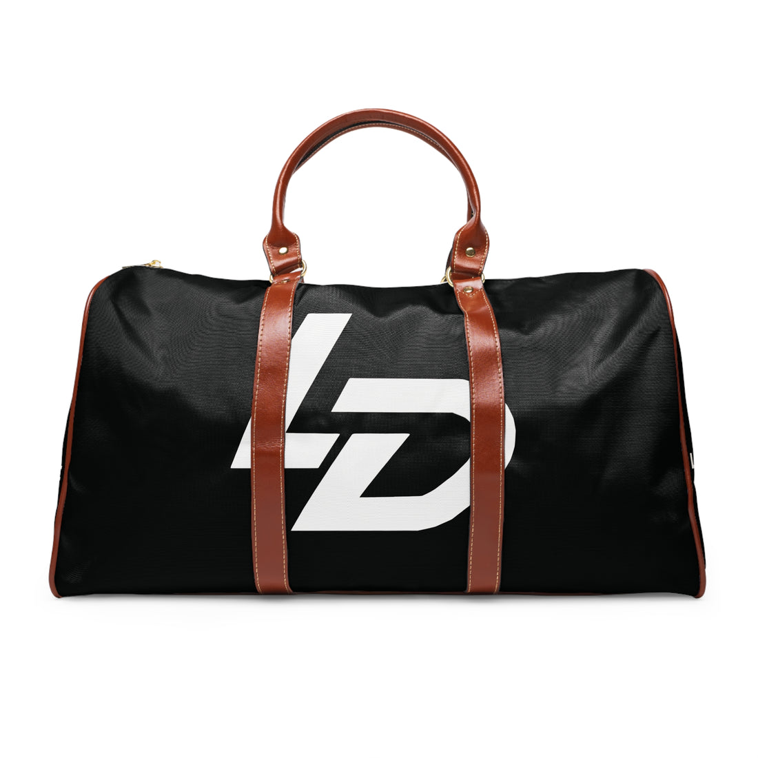 Waterproof Leather-Trim Duffle Bag with Bold Monogram Logo Printify