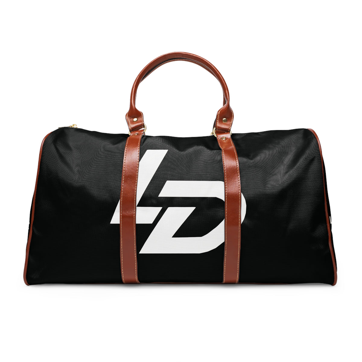 Waterproof Leather-Trim Duffle Bag with Bold Monogram Logo Printify