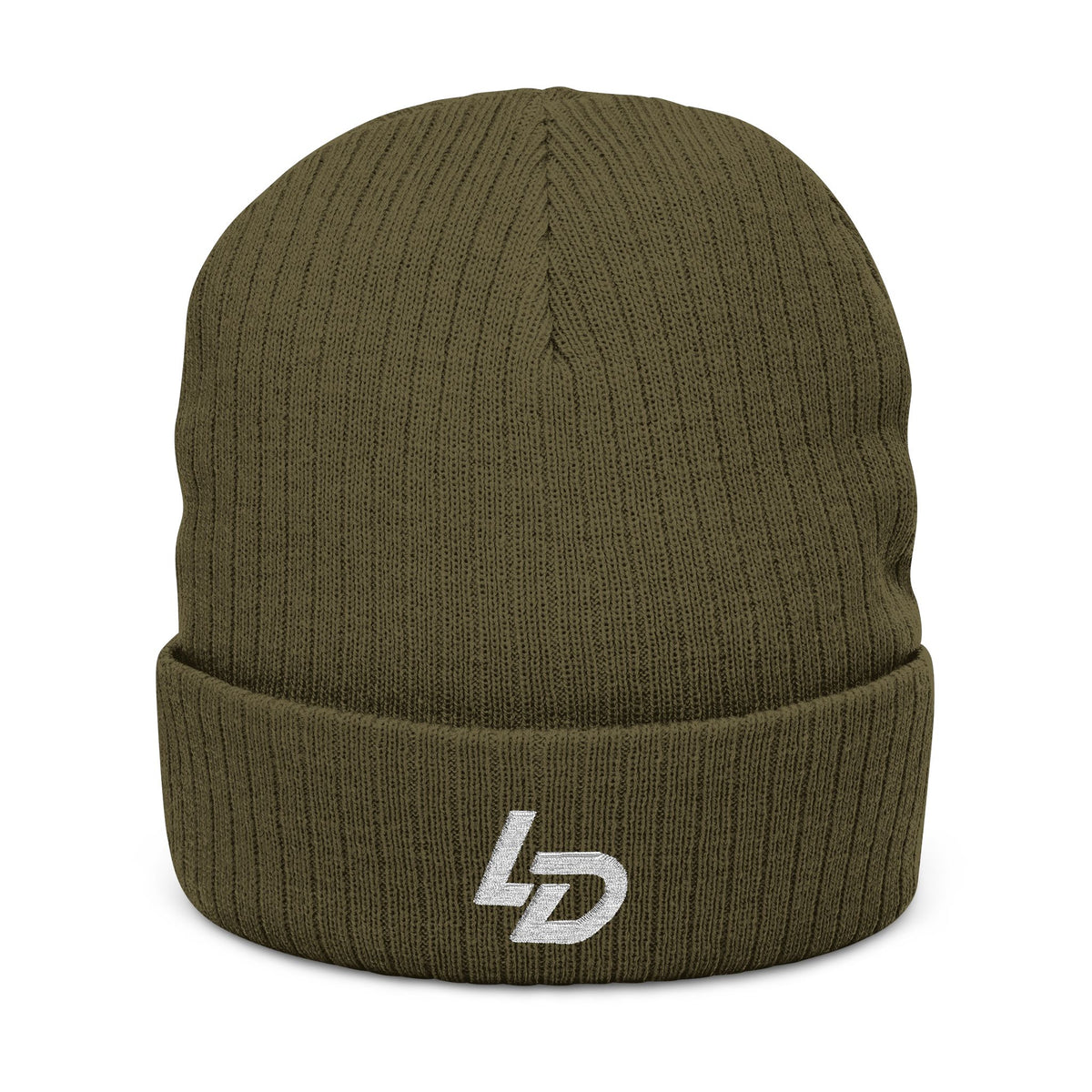 Embroidered LD Ribbed Knit Beanie — Minimal Logo Winter Hat Printify