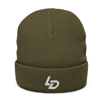 Embroidered LD Ribbed Knit Beanie — Minimal Logo Winter Hat Printify