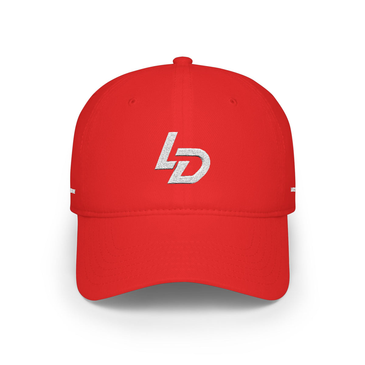LD Embroidered Low Profile Baseball Cap — Red Minimalist Logo Hat Printify