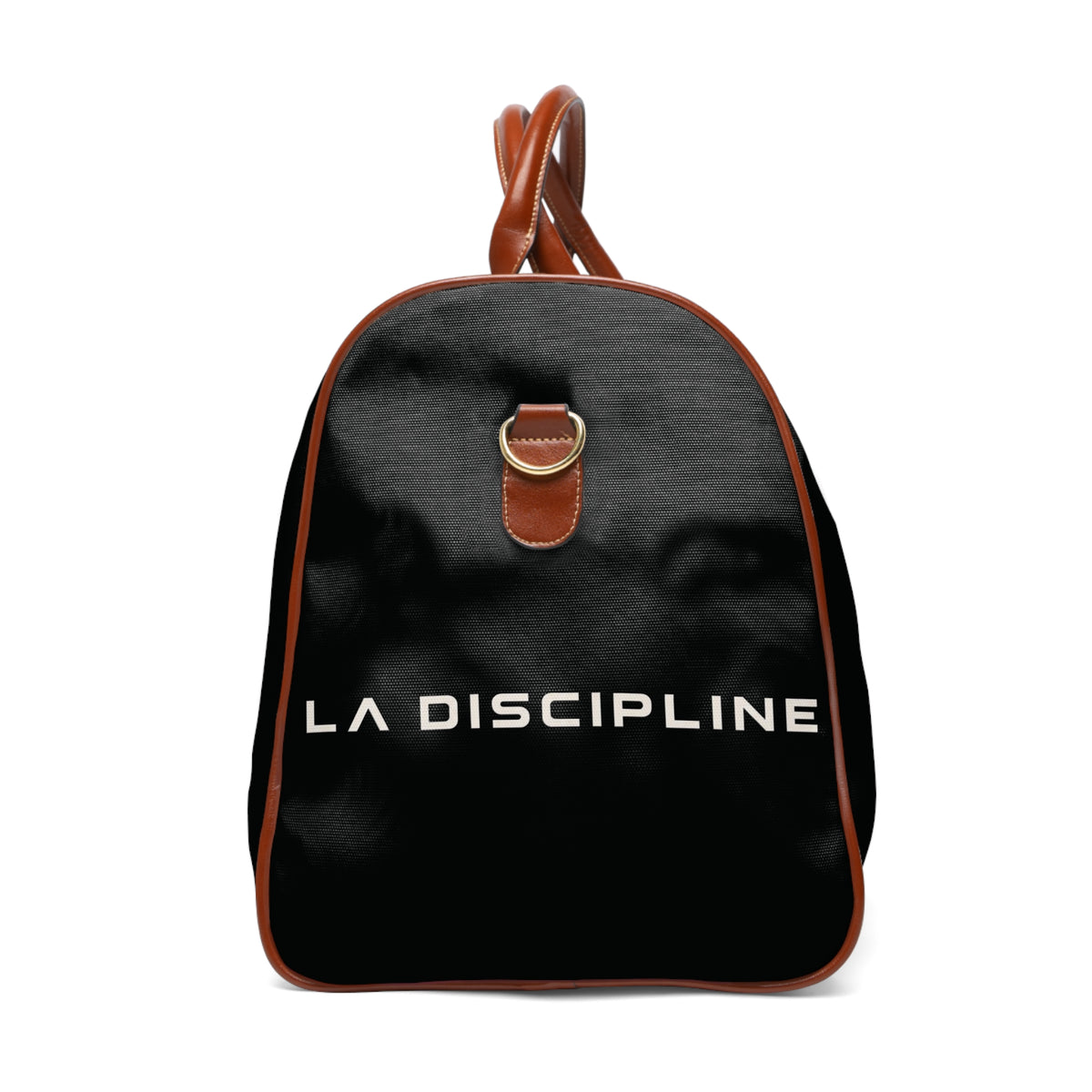 Waterproof Leather-Trim Duffle Bag with Bold Monogram Logo Printify