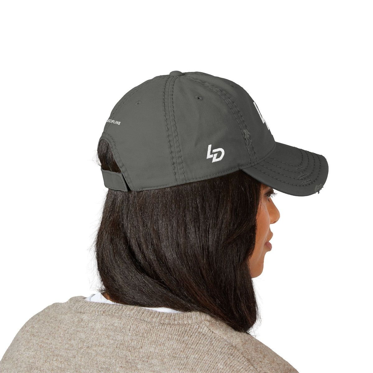 Distressed Embroidered Dad Hat — "LD" Logo &amp; "La Discipline" Back Printify