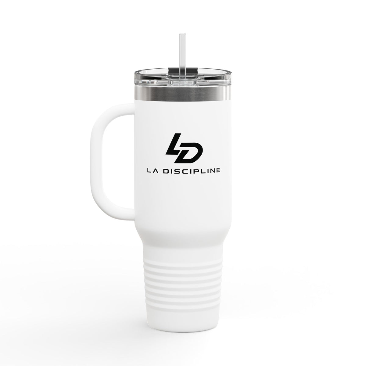 La Discipline 40oz Insulated Travel Mug – Large Stainless Steel Tumbler with Straw &amp; Handle Printify