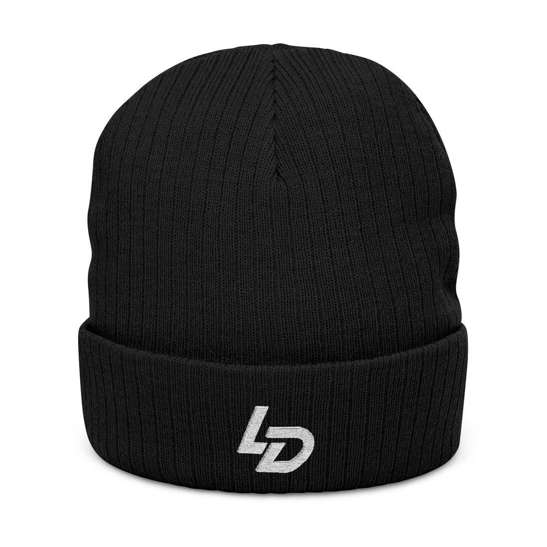 Embroidered LD Ribbed Knit Beanie — Minimal Logo Winter Hat Printify