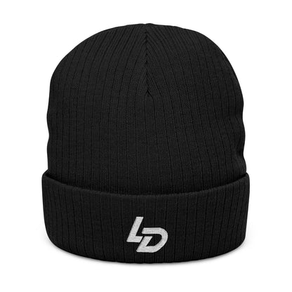 Embroidered LD Ribbed Knit Beanie — Minimal Logo Winter Hat Printify