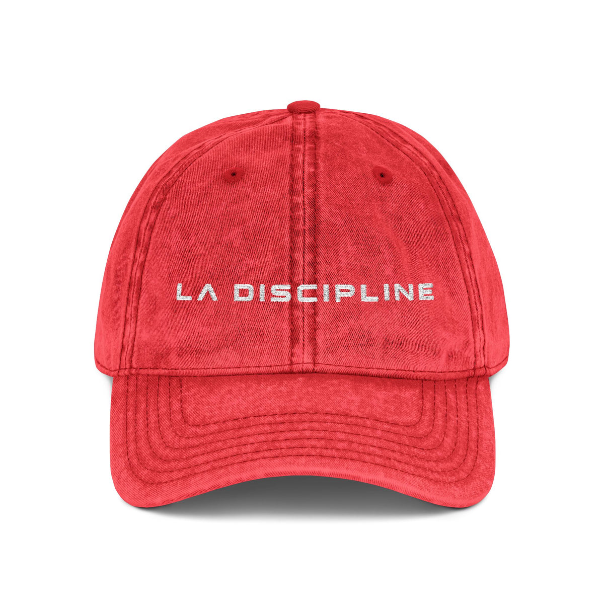 La Discipline Vintage Embroidered Cap — Washed Red Baseball Hat Printify