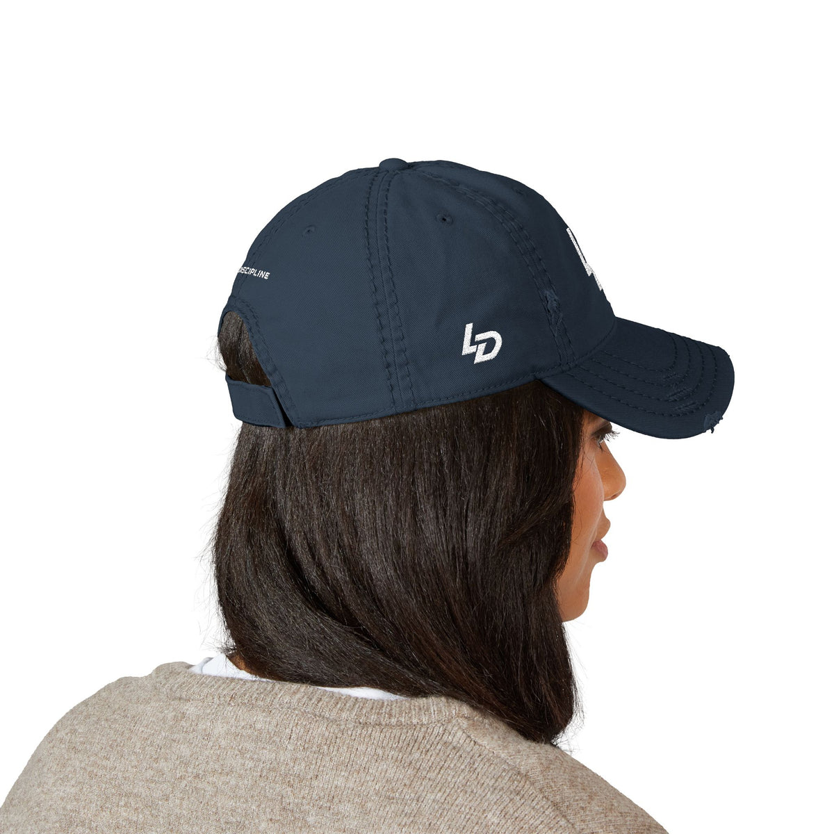 Distressed Embroidered Dad Hat — "LD" Logo &amp; "La Discipline" Back Printify