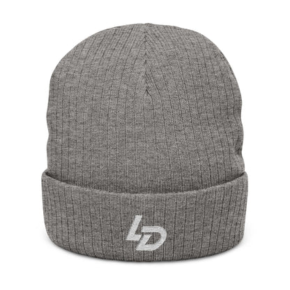 Embroidered LD Ribbed Knit Beanie — Minimal Logo Winter Hat Printify