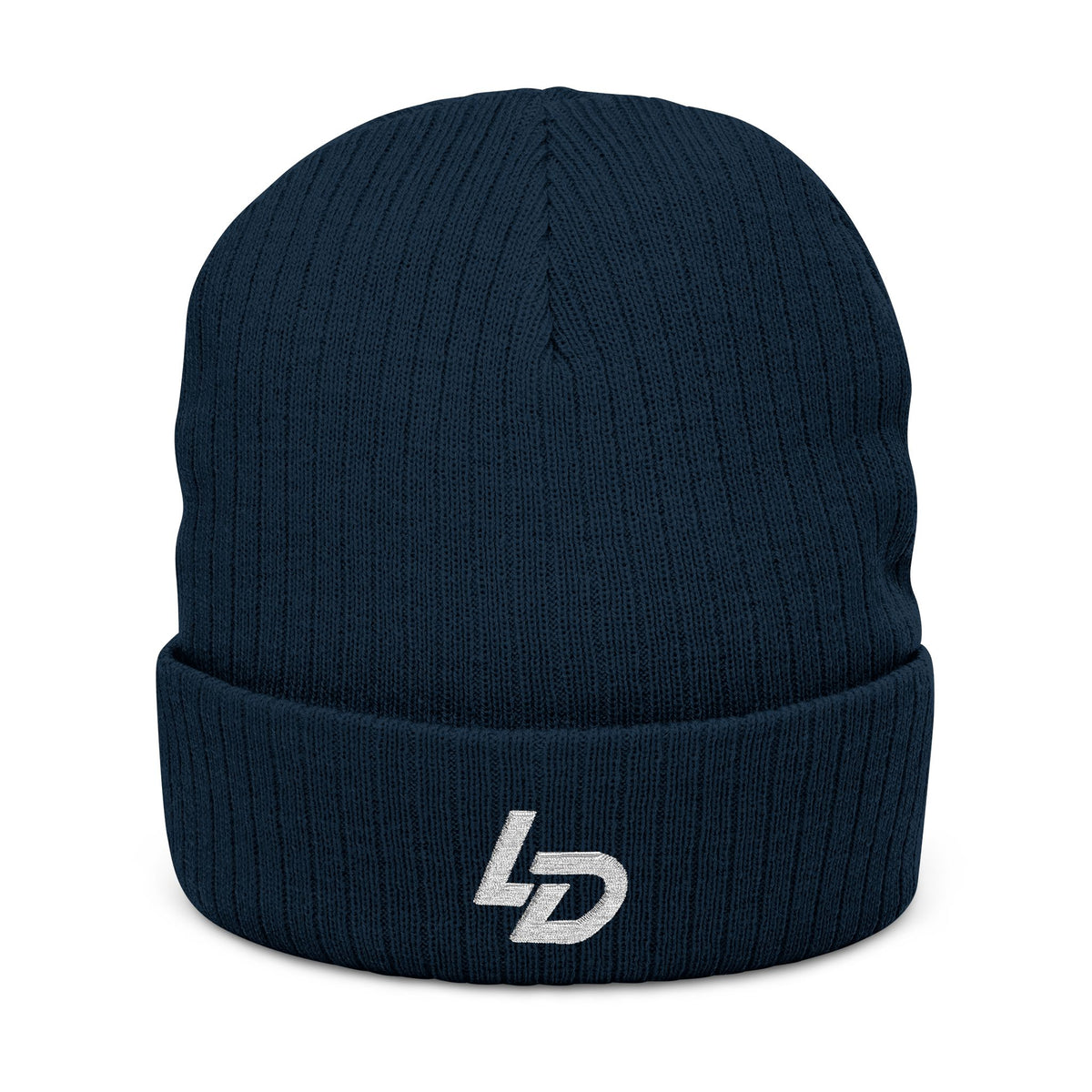 Embroidered LD Ribbed Knit Beanie — Minimal Logo Winter Hat Printify