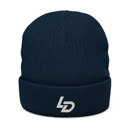 Embroidered LD Ribbed Knit Beanie — Minimal Logo Winter Hat Printify