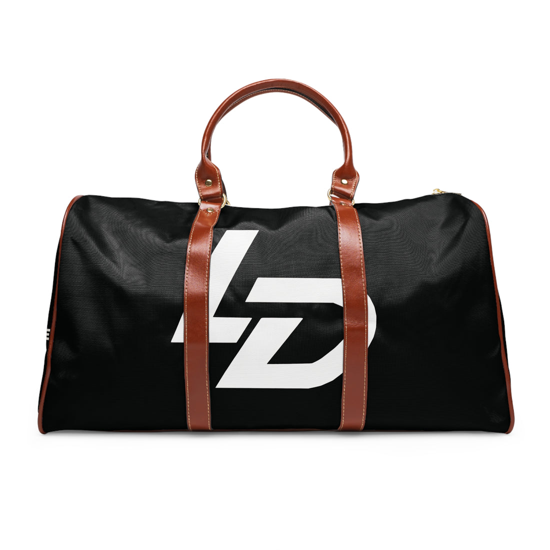 Waterproof Leather-Trim Duffle Bag with Bold Monogram Logo Printify