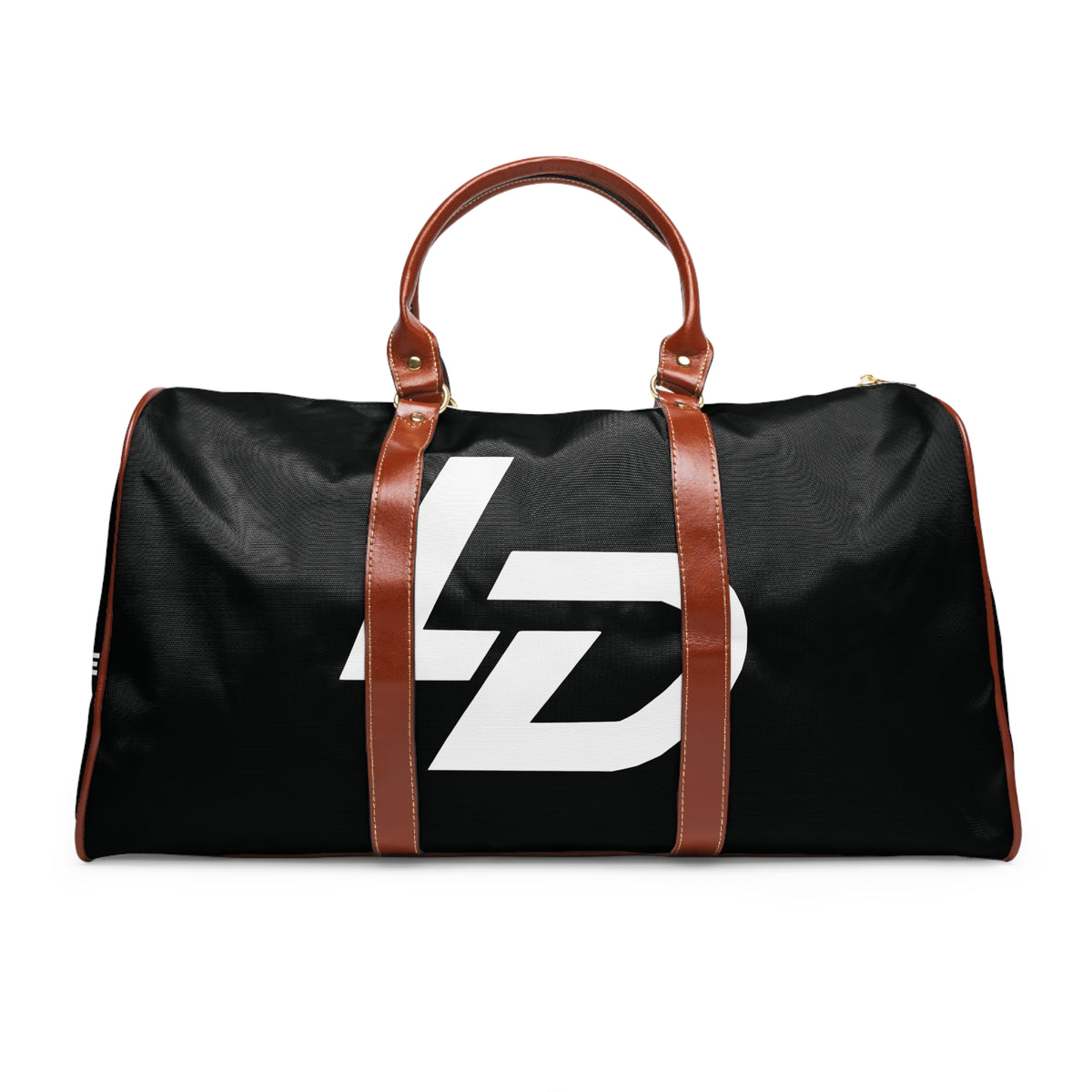 Waterproof Leather-Trim Duffle Bag with Bold Monogram Logo Printify