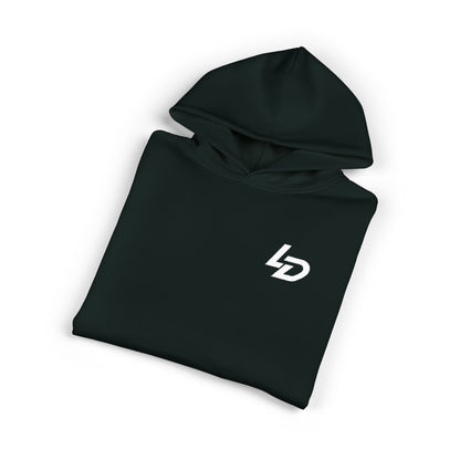 LD Minimal Logo Hoodie — Black Relaxed Pullover Printify