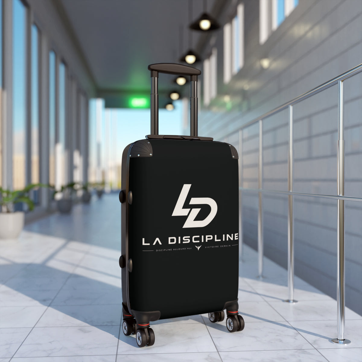 La Discipline Logo Carry-On Suitcase – Black Hard-Shell Travel Luggage Printify