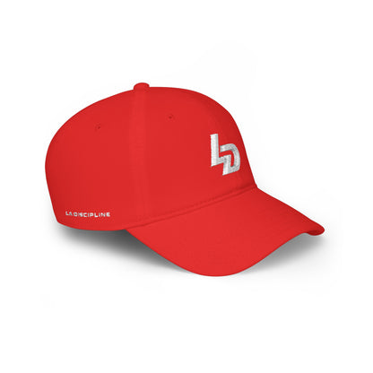 LD Embroidered Low Profile Baseball Cap — Red Minimalist Logo Hat Printify