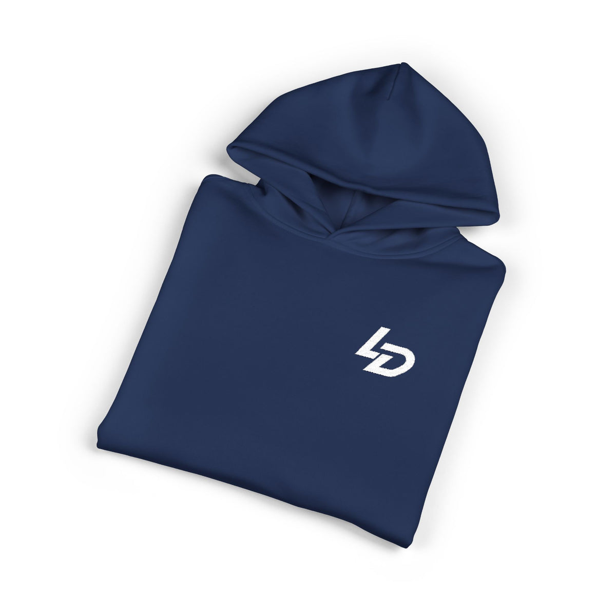 LD Minimal Logo Hoodie — Black Relaxed Pullover Printify