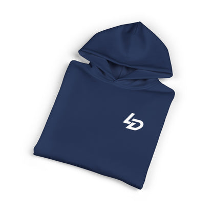 LD Minimal Logo Hoodie — Black Relaxed Pullover Printify
