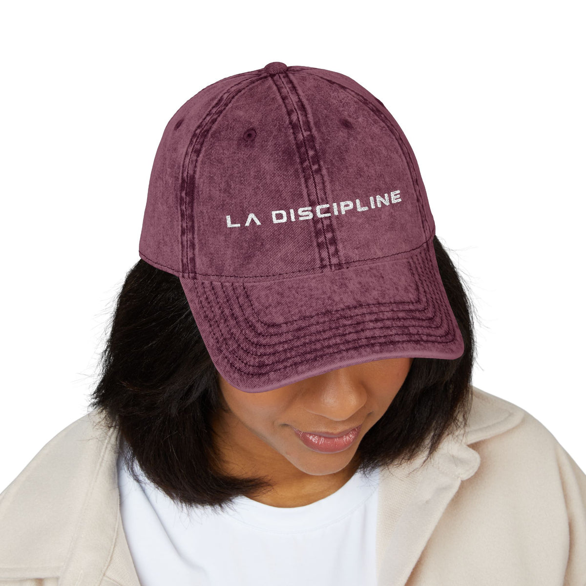 La Discipline Vintage Embroidered Cap — Washed Red Baseball Hat Printify