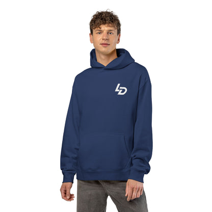 LD Minimal Logo Hoodie — Black Relaxed Pullover Printify