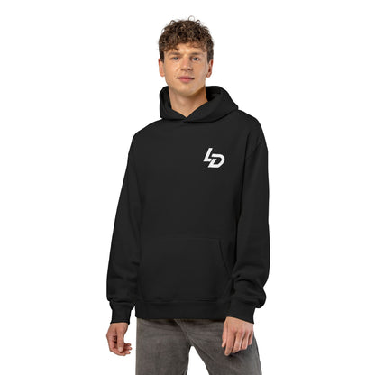 LD Minimal Logo Hoodie — Black Relaxed Pullover Printify