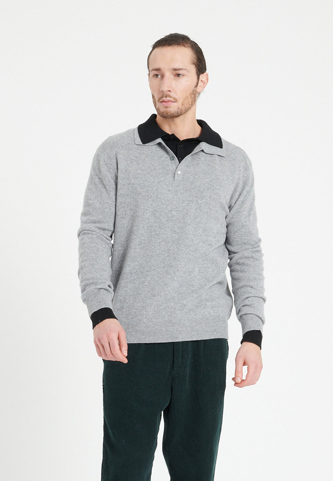 Polo manches longues homme en cachemire gris clair - LUKE 5 Studio Cashmere8
