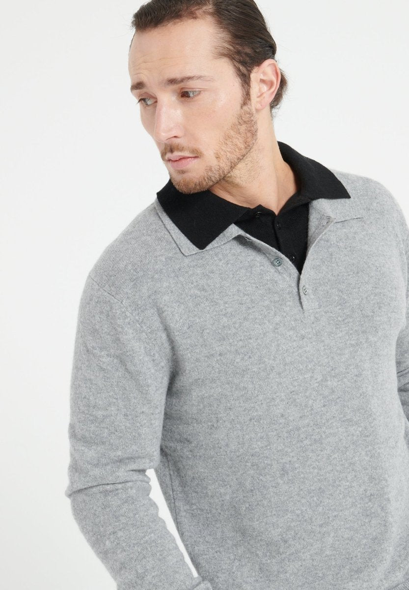 Polo manches longues homme en cachemire gris clair - LUKE 5 Studio Cashmere8